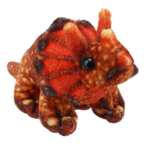 Triceratops Dinosaur Finger Puppet in orange on a white background
